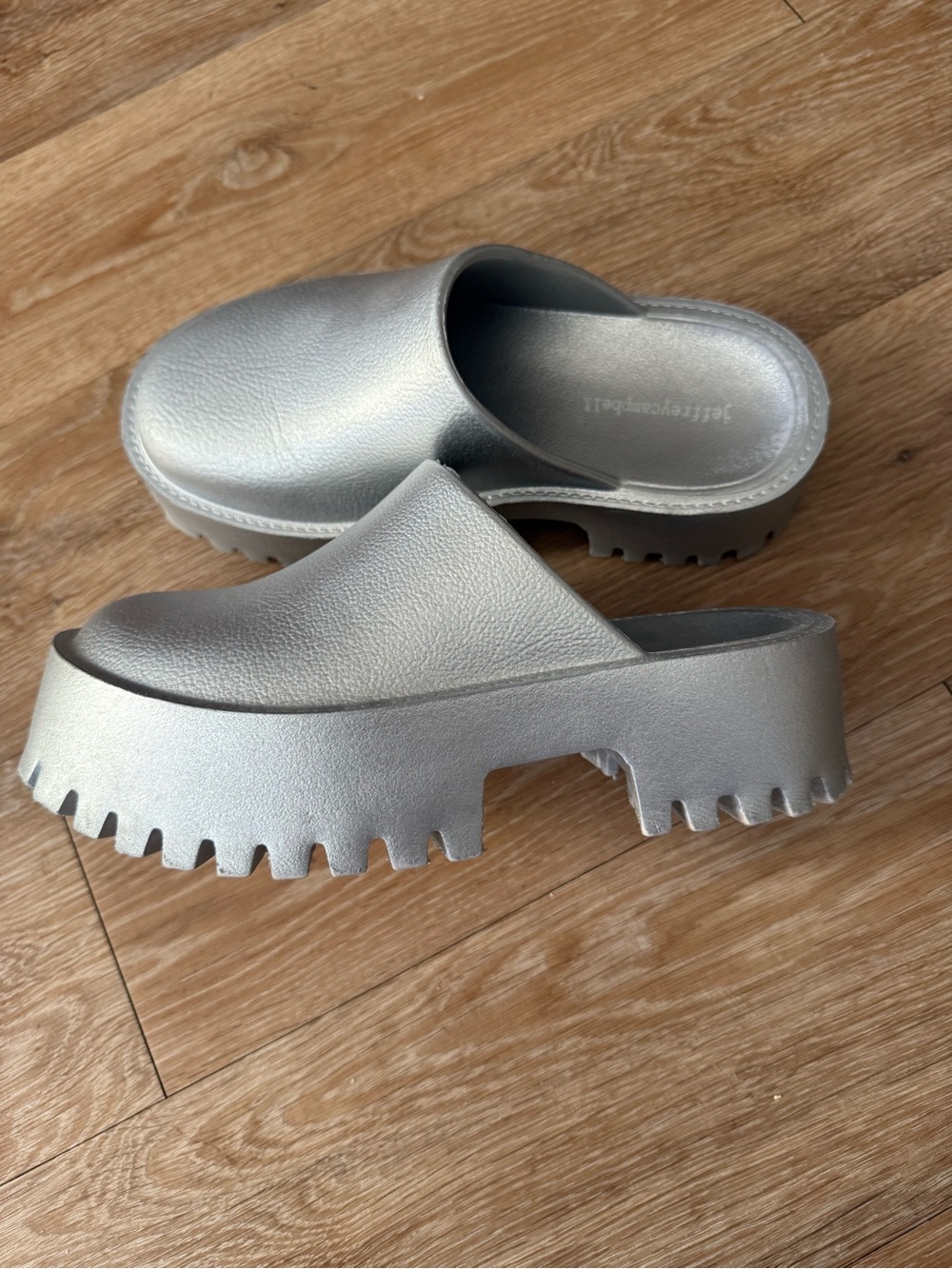 Jeffrey Campbell Silver Chunky Platform Clog Mules